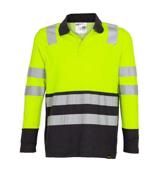 Polera Cuello Camisero Alta Visibilidad Bi Color Manga Larga Hombre